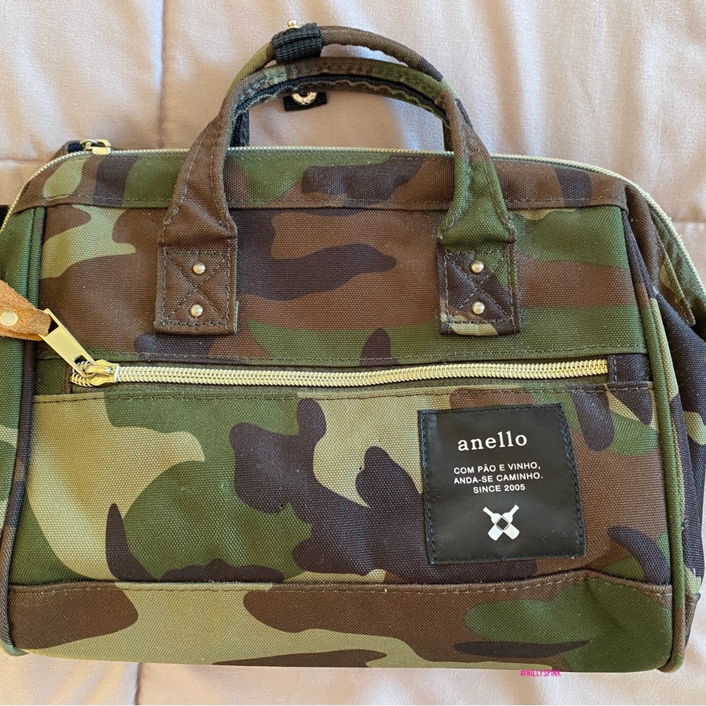 Authentic Anello AT-H0851 Small Two-Way Green Camouflage Shoulder Bag
